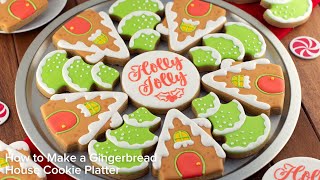 Gingerbread House & Tree Cookie Platter for Christmas | Cookie Decorating with Royal Icing