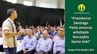 Presidente Santiago Peña anuncia asfaltado del tramo Naranjito - Santa Inés