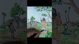 Drawing Easy Village Scenery  With Figure #beginners #coloring  #pencildrawing #art #short