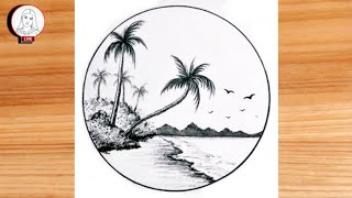 Beautiful Circle Scenery Drawing -- Easy Nature Scenery -- circle scenery nature🌿🍃