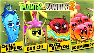 BOOMBERRY, BUZZ BUTTON, BUN CHI & CHILLY PEPPER All Ability & Power Up | Plant Vs Zombies 2 PVZ2