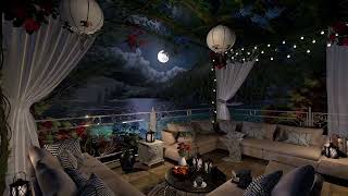 Sea View Terrace   Night Ambience   Ocean Waves & Nature Sounds