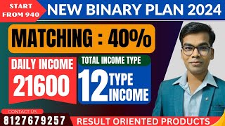 new product base binary plan with 40% binary and daily income 21600 | new mlm plan launch today