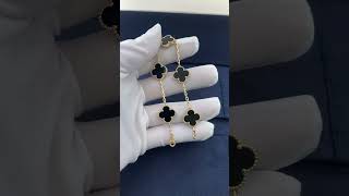 Custom Made Van Cleef Arpels Vintage Alhambra Bracelet 18K Yellow Gold Onyx Stone,Women Accessories