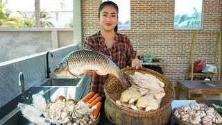 Delicious fish and chickens cooking - Country style food cooking - Cooking with Sreypov