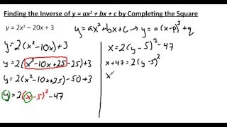 Finding the Inverse of y = ax2 + bx + c by Completing the Square