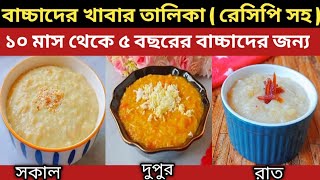 ১০ মাস - ৫ বছরের বাচ্চাদের সকাল দুপুর ও রাতের পুষ্টিকর ৩টি খাবার রেসিপি/বাচ্চাদের খাবার তালিকা/Food