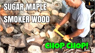 CUTTING AND SPLITTING MAPLE SMOKER WOOD #FIREWOOD