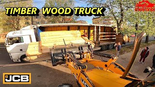 JCB 3CX ⚠ Unloading Timber Truck With Backhoe Loader🚜🚚