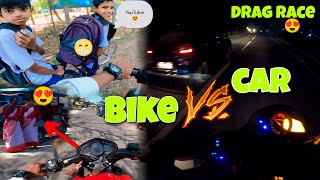 Night car vs bike drag race🥵🔥 || cute school girls reaction 😍❤️ #dailyvlog #motovlogger #elvishyadav