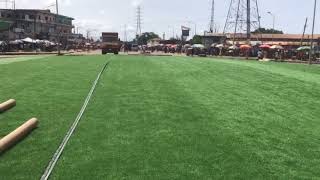 🚧ELWA Junction Roundabout Preparations | Laying Artificial Grass At Roundabout Center#monrovia