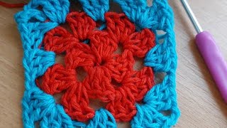 🌿Crochet square🍀Бабушкин квадрат крючком 🩵💙💚