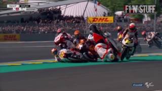 Moto 3 MEGA CRASH!   2017 France Grand Prix   10 MEN CRASH!!