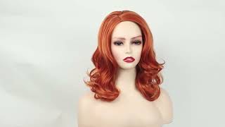 Women's Fashion Water Wave Wig Red Ginger Copper Yellow Synthetic Curly Wavy Hair with Side Bangs F