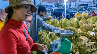 Amazing Durian Cutting Skills & Sale On Street in Phnom Penh