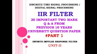 IIR filter |  Two mark questions and answers from previous 10 year Anna university question paper