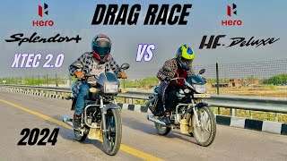 2024 hero splendor+ xtec 2.0 vs hero hf Deluxe | drag race | who will win?? 🤔