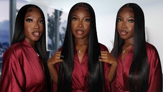 Melted! Sleek Bone Straight Glueless 5x5 Closure Wig Install | Beginner Friendly | FT. Asteria Hair