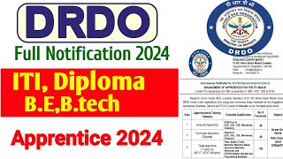 DRDO Full Notification 2024 Out||DRDO ITI Apprentice Online Form 2024||#iti #itijobs #itiupdates