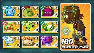 PvZ 2 Plants Max Level Vs 100 Barrelhead Zombie - Who Will Win? - PvZ 2 Challenge