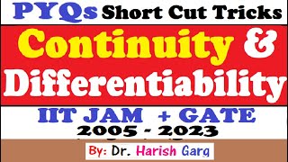 PYQs on Continuity and Differentiability | GATE and IIT JAM 2005 to 2023 | Short Cut Tricks