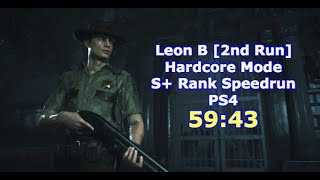 Resident Evil 2 Remake: Leon B Hardcore Mode PS4 Speedrun in 59:43 IGT