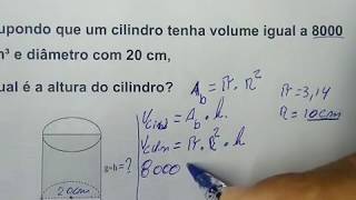 como medir a altura de um cilindro? suponha cilindro de volume 8000 cm³ diâmetro 20 cm, altura é?