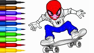 Spidey On a Skateboard Coloring Page for Kids