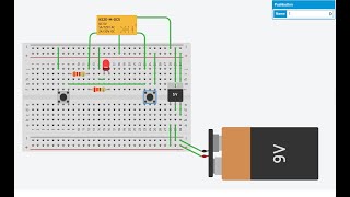 Glowing LED with Interlocking Relay,  9 V battery 7805 Regulator and in tinkercad