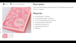 Video Blog Hop: Make It Now Floral Thanks Card on Cricut Explore and Design Space