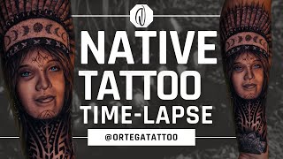 TATTOO TIME-LAPSE #080 | BLACK AND GREY WASH NATIVE WOMAN