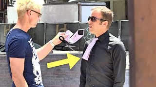 CUTTING PEOPLES TIE OFF - MAGIC TRICK PRANK!!! (Do Not Attempt!)