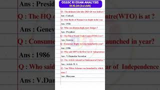 OSSSC RI Exam Analysis 01 Oct (3rd Shift)/ Memory Based 😇😇 Q & A #shorts #ytshorts  #osssc_ri_amin