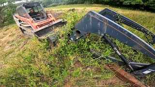 Moving a tractor loader with a mini ex!