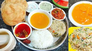 Veg Lunch Menu/ simple recipe and easy recipes in Hindi/ poori/pulav/vegetable recipes/veggie recipe