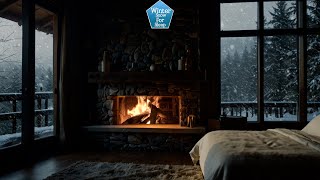 Relaxing Snowstorm | winter fireplace | Wind and Crackling Fireplace in Winter Hut For Sleep