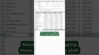 How to move rows in Excel by dragging them whilst holding shift