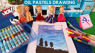 Oil pastels🖍️வச்சு Drawing பண்ணலாமா💥🤩|Barbie Fun Tamil|Barbie show tamil|Barbie tamil