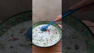 Abdoogh Khiar(Cold Yogurt Soup)Ingredients:2Cups Yogurt,1Cucumber,Black Pepper,Salt,Dried Mint,Rose