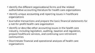 Lec 16 v a Overview Accounting for Healthcare Organizations