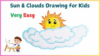 Easy Sun and Clouds Drawing for Kids | Simple & Fun Tutorial for Beginners