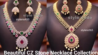 Latest 1gm Gold Necklace Collection. Beautiful Stone Jewelry Collection.