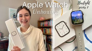 APPLE WATCH UNBOXING + SETUP | starlight, series 7, 41mm, aluminum