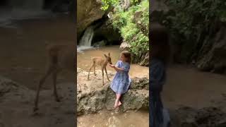 small girl save the life baby deer #shorts