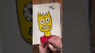 Daily Faces Challenge: Day 141/365- Dark Cartoon Art | Mixed Media Sketchbook Art Timelapse #shorts