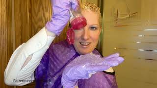 ASMR Too Much Hair Play Gel and Mousse wearing Vinyl Cape and Latex Gloves Crinkly Combing Sounds