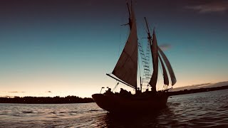 Sailing the schooner Pterodactyl back to port.