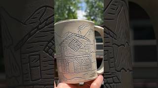 Cozy cabin carving #pottery #handmade #cabin #mishima #fyp