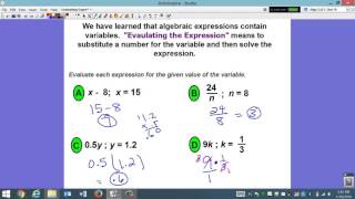 Evaluating Algebraic Expressions