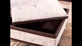 Corbett Leather and Linen Coffee Table Storage Ottoman; Square Table Ottomans